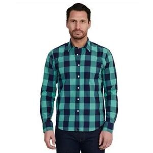 UNTUCKit Men's Bonarda Regular Fit Button Up Long Sleeve Shirt Blue Green Large